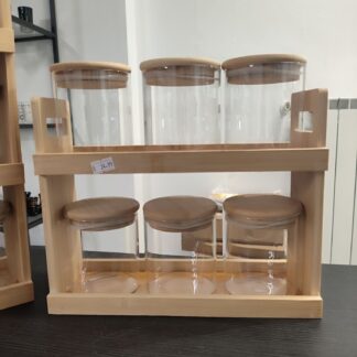 set di barattoli da 6 con portabarattoli in legno